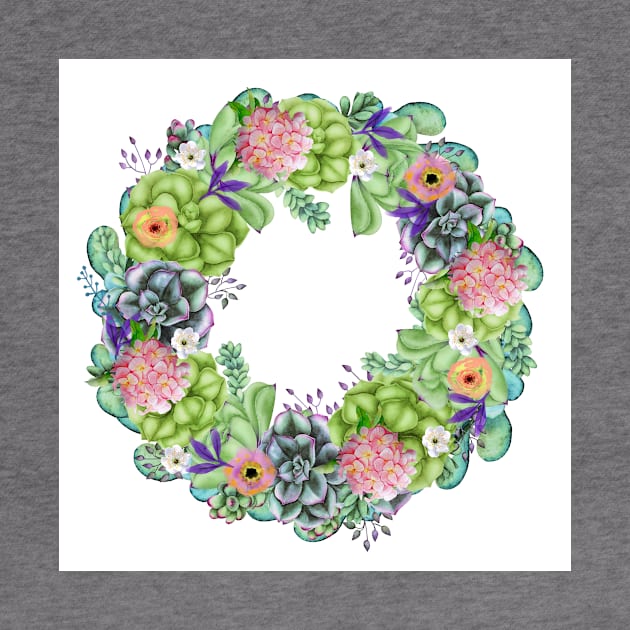 Succulent Watercolor Floral Wreath by mistflower